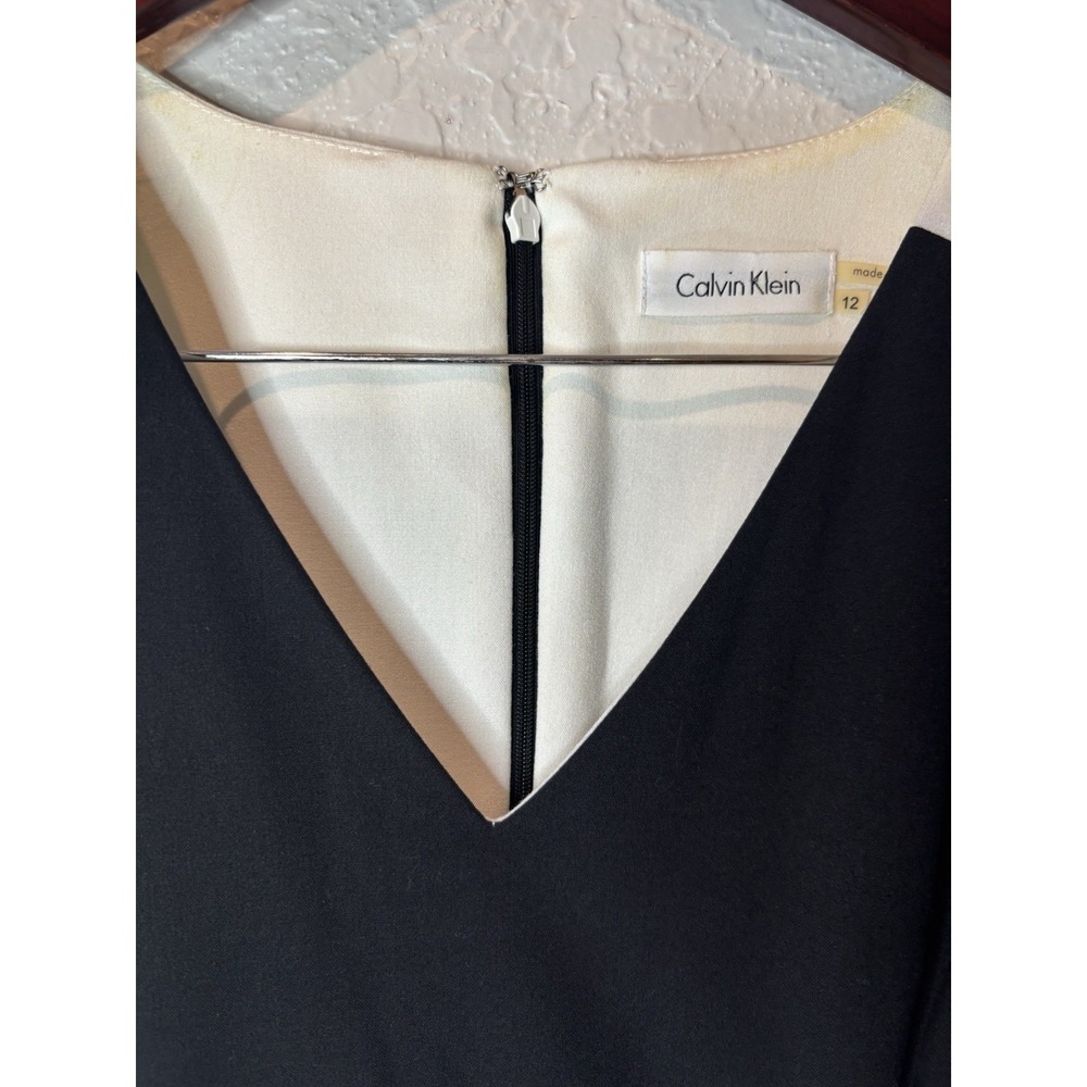 New Calvin Klein A line Fit & Flare Pleated Dress Color Block Black White, 12 - Picture 2 of 8